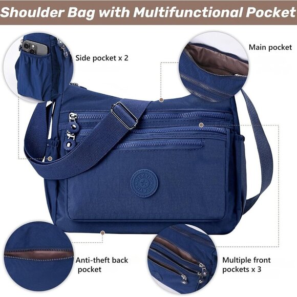Women's Waterproof Nylon Crossbody Bag with Multiple Pockets and Adjustable Stra - Picture 4 of 7